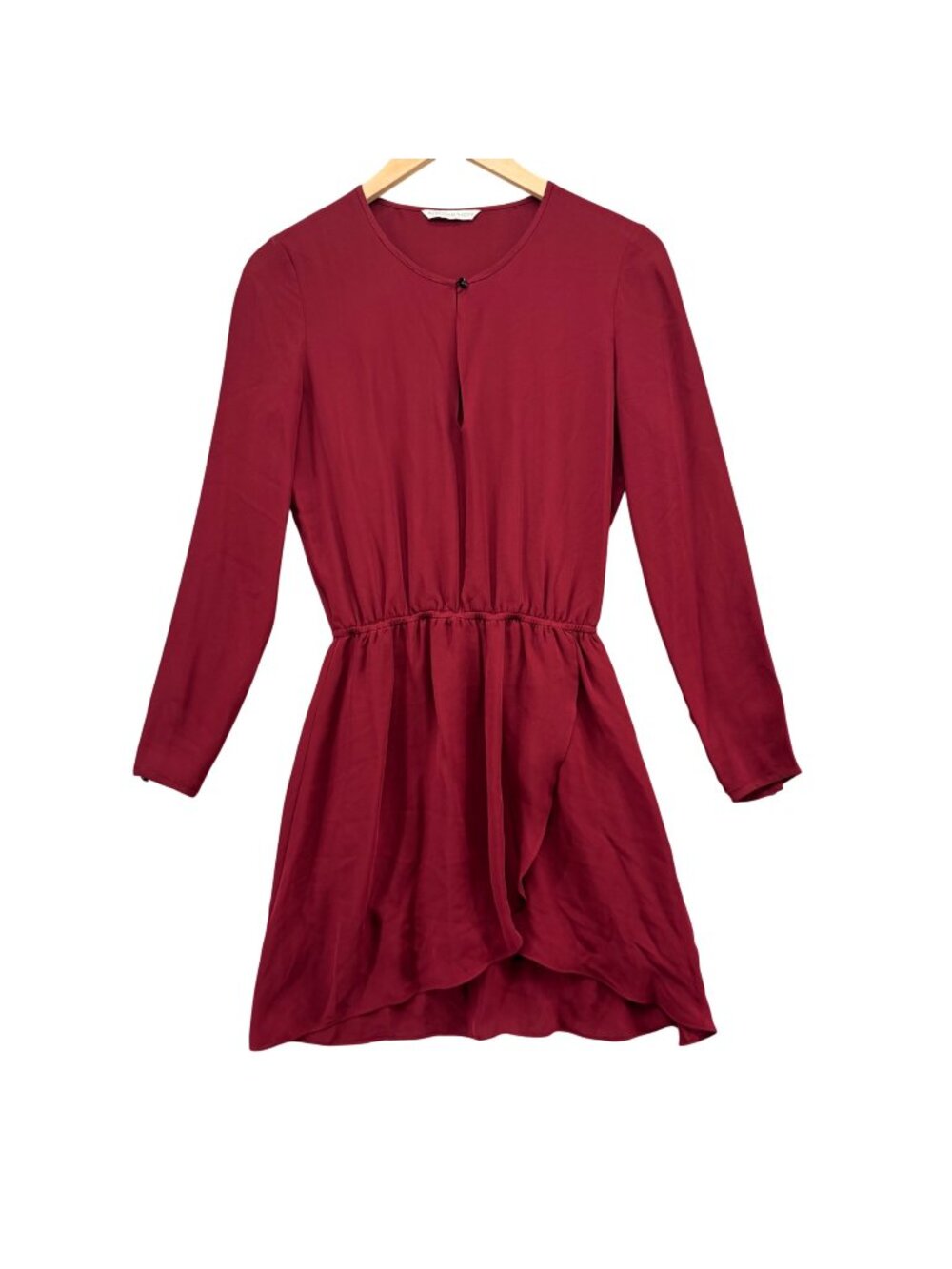 Rebecca Minkoff Cyphers Silk Keyhole Dress Burgundy Blouson Long Sleeve Size 4